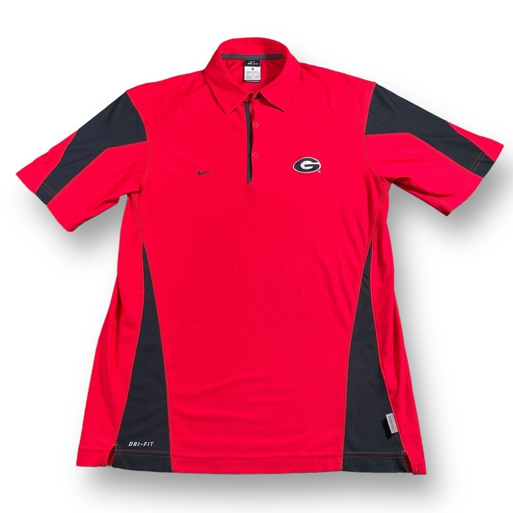 Vintage Nike Dri-Fit UGA Georgia Bulldogs Polo Shirt Mens Sz M EUC Red/Black